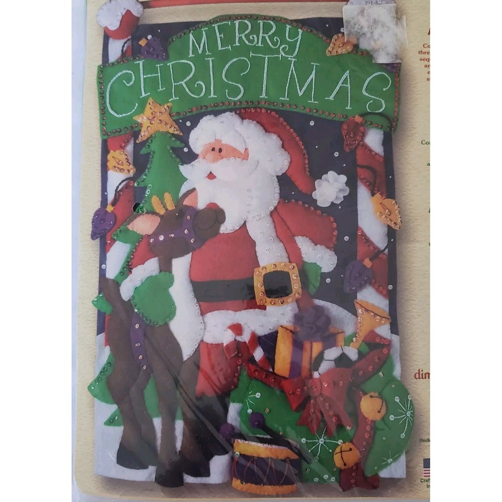 Dimensions Felt Applique Santa Banner Merry Christmas 8106 By Todd Trainer 15x22
